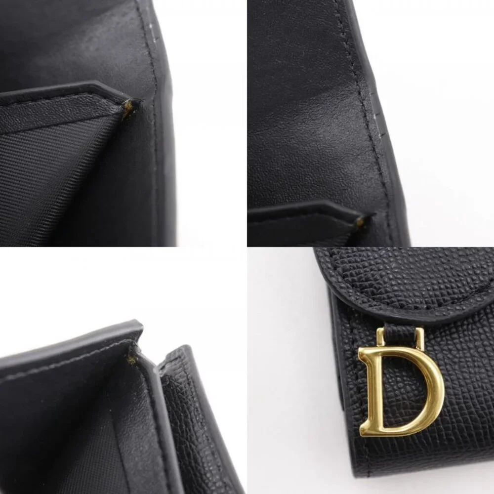 Dior Compact Wallet Calf Black Trifold Wallet